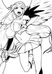  absurdres astraea blush breasts clearite greyscale highres large_breasts long_hair monochrome open_mouth simple_background skirt solo sora_no_otoshimono sword very_long_hair weapon white_background wings 