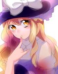  blonde_hair blush finger_to_mouth hat highres kirisame_marisa long_hair open_mouth solo touhou witch_hat yellow_eyes yuura 