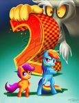  annoying_watermark boxart checkered cub discord_(mlp) draconequus equine female folded_arms friendship_is_magic hands_on_hips horse lazyperson202 mammal my_little_pony parody pegasus pony rainbow_dash_(mlp) scootaloo_(mlp) sega sonic_(series) standing teal_background watermark wings young 