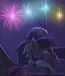  building cape cutie_mark equine female feral fireworks friendship_is_magic hair hat horn horse hug mammal multi-colored_hair my_little_pony night outside pony purple_eyes raikoh-illust sky stars trixie_(mlp) twilight_sparkle_(mlp) unicorn white_hair wizard_hat 