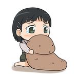  black_hair blush capybara capybara-san chibi denden green_eyes hair_ornament hairclip kirigaya_suguha short_hair shorts simple_background solo stuffed_animal stuffed_toy sword_art_online tears white_background 