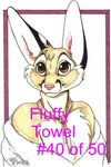  brown_fur cacomistle chester_ringtail_magreer front fur looking_at_viewer male mammal multicolor_fur pink_nose plain_background ribbons smile solo terrie_smith towel two_tone_fur white_background white_fur 