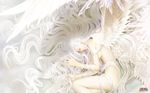  angel_wings anima crystal highres long_hair nude ribbon sleeping tattoo very_long_hair wallpaper wen-m wings 