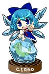  barefoot blue_eyes blue_hair bow character_name checkered chibi cirno dress frog hair_bow highres ice open_mouth revision ribbon short_hair smile socha solo touhou transparent_background wings 