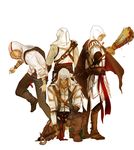  altair_ibn_la-ahad assassin's_creed assassin's_creed_(series) assassin's_creed_ii assassin's_creed_iii bad_id bad_pixiv_id blood broom cape coat connor_kenway desmond_miles ezio_auditore_da_firenze gloves hidden_blade hood multiple_boys scar smile tomahawk weapon 