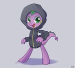  clothed clothing cub dragon friendship_is_magic green_eyes hoodie looking_at_viewer male my_little_pony open_mouth plain_background purple_scales solar-slash solo spike_(mlp) young 
