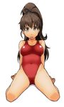  alto-00 arm_support brown_eyes brown_hair leaning_back long_hair one-piece_swimsuit ponytail red_swimsuit solo swimsuit taneshima_popura working!! 