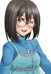  ;d black_hair camisole camisole_over_clothes glasses idolmaster idolmaster_cinderella_girls jewelry kamijou_haruna karute necklace one_eye_closed open_mouth short_hair smile solo 