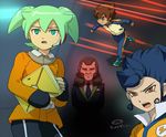  bad_id bad_pixiv_id blue_hair brown_hair fei_rune green_eyes green_hair headset inazuma_eleven_(series) inazuma_eleven_go inazuma_eleven_go_chrono_stone male_focus matsukaze_tenma mizuhara_aki multiple_boys open_mouth raimon raimon_soccer_uniform soccer_uniform sportswear toudou_heikichi tsurugi_kyousuke yellow_eyes 