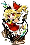  blonde_hair character_name checkered checkered_floor fang flandre_scarlet full_body hat highres open_mouth red_eyes skirt skirt_set smile socha solo touhou transparent_background wings 