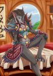  anthro armor bed blue_eyes book breasts canine cleavage clothed clothing female hair looking_at_viewer mammal skykain solo video_games warcraft were werewolf worgen world_of_warcraft 