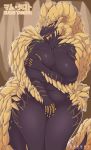  2019 anthro big_breasts breasts capcom covering covering_crotch curvaceous dragon featureless_breasts female harnny horn kulve_taroth looking_at_viewer monster_hunter monster_hunter_world navel nude open_mouth scalie slightly_chubby smile solo standing thick_thighs video_games yellow_eyes 