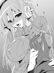  blush breast_grab drooling fringe grabbing headphones long_hair looking_down monochrome nitroplus open_mouth shivering super_sonico sweater translation_request trembling turtleneck warm_breath 