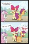  ! anus apple_bloom_(mlp) comic cutie_mark_crusaders_(mlp) dialogue equine female friendship_is_magic green_eyes hair horn horse my_little_pony orange_eyes orange_fur outside pegasus pony purple_hair pussy raised_tail red_hair scootaloo_(mlp) smile sweetie_belle_(mlp) text two_tone_hair unicorn white_fur wings yellow_fur young 