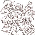  :3 absurdres bad_id bad_pixiv_id bow bucket chibi daiyousei dress fujiwara_no_mokou fushigi_ebi hair_bobbles hair_bow hair_ornament hair_tubes hakurei_reimu hand_in_pocket hat hat_ribbon highres holding in_bucket in_container kamishirasawa_keine kazami_yuuka kisume lineart long_hair monochrome multiple_girls necktie ribbon side_ponytail smile suspenders touhou touhou_ningyougeki transparent_background twintails umbrella usami_renko 