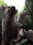 artist_request child feathers fur griffin short_hair signature talons the_boy_(the_last_guardian) the_last_guardian trico_(character) tunic whiskers 