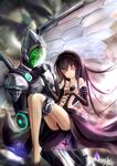  accel_world antenna_hair armor bare_legs barefoot black_hair bug butterfly carrying dress duel_avatar elbow_gloves frills gloves hairband highres insect kuroyukihime long_hair long_legs md5_mismatch princess_carry red_eyes silver_crow wangchuan_de_quanyan wings 