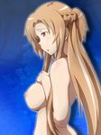  asuna_(sao) bad_id bad_tinami_id breast_suppress breasts brown_eyes brown_hair fujimi_keisuke highres large_breasts long_hair nipples nude open_mouth sidelocks solo sword_art_online 