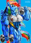  anthro anthrofied biceps big_breasts bodybuilder breasts cutie_mark davide76 equine female flexing friendship_is_magic hair invalid_tag mammal mane multi-colored_hair muscles muscular_female my_little_pony pegasus purple_eyes rainbow_dash_(mlp) rainbow_hair rainbow_tail signature simple_background solo vein veins weights wings workout 