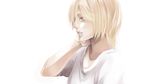  96neko bad_id bad_pixiv_id blonde_hair closed_mouth crying crying_with_eyes_open from_side hand_on_own_head highres looking_afar niconico sad satou_iruno sayoko_(song) shirt simple_background solo t-shirt tears upper_body vocaloid white white_background white_shirt 