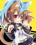  :d animal animal_ears animal_on_head belt blush brown_hair cat_ears cat_tail collarbone fang hair_ornament heart navel on_head open_mouth outline pina_(sao) red_eyes silica silica_(sao-alo) skirt smile solo sword_art_online tail tougo twintails 