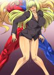  1girl absurdres blonde_hair blue_eyes blush bottomless breasts capcom character_request cleavage from_behind gill gureko_rouman highres kolin large_breasts long_hair no_panties open_mouth saliva sex standing street_fighter street_fighter_iii sweat tears vaginal wet wink 