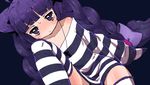  alice_(criminal_girls) blush body_blush braid criminal_girls game_cg ichihaya long_hair lowres multicolored multicolored_clothes multicolored_legwear official_art purple_eyes purple_hair shirt simple_background sleeves_past_wrists solo striped striped_legwear striped_shirt thighhighs twin_braids twintails two-tone_legwear 