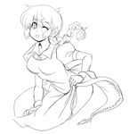  ;p braid breasts genderswap genderswap_(mtf) greyscale highres kekekeke long_hair medium_breasts monochrome non-web_source one_eye_closed ranma-chan ranma_1/2 saotome_ranma side_slit single_braid sketch solo tongue tongue_out 