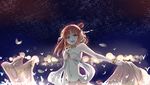  :d bare_shoulders dress hair_bun jewelry light long_hair looking_at_viewer magi_the_labyrinth_of_magic midriff morgiana necklace night night_sky open_mouth red_eyes red_hair side_bun sky smile solo wristband xuehua 