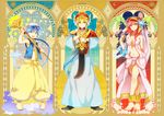  2boys aladdin_(magi) ali_baba_saluja bare_shoulders barefoot blonde_hair blue_eyes blue_hair braid coat english flower frame fushitasu hair_flower hair_ornament hat long_hair looking_at_viewer magi_the_labyrinth_of_magic midriff morgiana multiple_boys red_eyes red_hair scepter smile star sword very_long_hair vest weapon yellow_eyes 