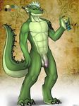  abs anthro balls biceps big_muscles big_penis claws dragon dreiker erection flaccid green_dragon half-closed_eyes handsome horn long_foreskin looking_at_viewer lube male muscles nude paws pecs penis presenting scalie solo tattoo teeth tharis uncut yellow_eyes 