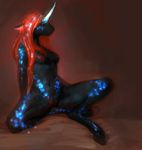  breasts dash_shepard digitigrade equine eyes_closed female glowing hair horn mammal nude pussy quillu_(character) red_hair sitting solo spread_legs spreading unicorn 