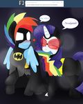  &lt;3 batman batman_(series) blackbewhite2k7 blue_fur blush catwoman costume crossgender crossover duo equine eyes_closed female friendship_is_magic fur hair hi_res horn male mammal multi-colored_hair my_little_pony parody pegasus rainbow_blitz rainbow_dash_(mlp) rainbow_hair rarity_(mlp) shipping tail_bite unicorn wings 