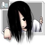  aaaa black_hair commentary_request fourth_wall hair_over_one_eye long_hair lowres parted_lips partial_commentary pixiv shadow solo the_ring through_screen yamamura_sadako 