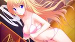  blonde_hair bra breasts christiane_friedrich collarbone dutch_angle game_cg kawagishi_keitarou lingerie long_hair maji_de_watashi_ni_koi_shinasai! medium_breasts mole mole_under_eye navel open_bra panties pink_bra pink_panties purple_eyes solo underwear underwear_only 