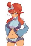  1girl blue_eyes fuuro_(pokemon) gym_leader plump pokemon red_hair 