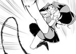  bike_shorts cure_march greyscale kicking long_hair magical_girl midorikawa_nao monochrome open_mouth ponytail precure screentones smile_precure! solo yokohachi 