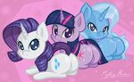  cutie_mark equine female feral friendship_is_magic from_behind horn horse looking_at_viewer mammal my_little_pony mysteryrose pony rarity_(mlp) signature smile trixie_(mlp) twilight_sparkle_(mlp) unicorn 