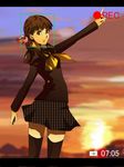  bad_id bad_pixiv_id black_legwear border bow brown_eyes brown_hair doujima_nanako hair_bow highres houndstooth letterboxed older persona persona_4 pointing recording school_uniform short_twintails solo teenage thighhighs twintails unmoving_pattern viewfinder yuzucchi zettai_ryouiki 
