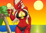  anthrofied babe beach bikini blaziken breasts clothed clothing female humanoid ice_cream nintendo palm_tree pok&#233;mon pok&#233;morph pok&eacute;mon seaside skimpy sun sunset swimsuit tight_clothing tree video_games water 