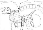  black_and_white butt dragon erect_penis feral looking_at_viewer looking_back male monochrome nirvana3 nude penis plain_background presenting presenting_hindquarters reptile scalie solo white_background wings 