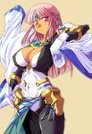  ariel_org breasts cape cleavage dark_skin large_breasts pink_hair real_robot_regiment red_eyes sangekimaru solo super_robot_wars super_robot_wars_original_generation 