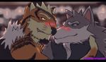  &lt;3 abs anthro biceps blue_eyes blush canine couple cute eye_patch eyewear feline fur gay happy humbuged humplex interspecies joh29 love male mammal muscles pecs smile tiger toraz white_fur wolf zulf 