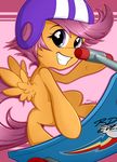  cub equine female feral friendship_is_magic hair helmet horse looking_at_viewer mammal my_little_pony pegasus plain_background pony purple_eyes purple_hair scootaloo_(mlp) scooter secret-pony smile solo wheels wings young 