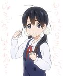  bad_id bad_pixiv_id black_hair blue_eyes bow brooch food gradient_hair hair_ornament jewelry kitashirakawa_tamako low_twintails mochi mole mole_on_neck multicolored_hair smile solo super_ninja tamako_market twintails wagashi 