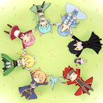  6+girls animal_ears asuna_(sao) asuna_(sao-alo) bad_id bad_pixiv_id cat_ears chibi circle dragon everyone from_above grass holding_hands kirito kirito_(sao-alo) klein klein_(sao-alo) leafa lisbeth lisbeth_(sao-alo) lying minigirl multiple_boys multiple_girls pina_(sao) pointy_ears silica silica_(sao-alo) sinon sinon_(sao-alo) sword_art_online tail ura_(ura-tennislove) yui_(sao) yui_(sao-alo) 