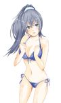  alternate_hair_length alternate_hairstyle bikini blue_eyes blue_hair blush breasts cleavage large_breasts long_hair older persona persona_4 persona_x_detective shirogane_naoto shouyu_no_otomo solo swimsuit very_long_hair 