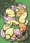  applejack_(mlp) blonde_hair cowboy_hat cutie_mark duo equine eyes_closed female feral fluttershy_(mlp) freckles friendship_is_magic fur grass hair hat horse lesbian mammal mane my_little_pony open_mouth orange_fur pegasus pink_hair pony sleeping tongue wings yellow_fur 