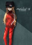  against_wall badge blue_eyes brown_hair copyright_name evangelion:_3.0_you_can_(not)_redo eyepatch hands_in_pockets hat jacket long_hair neon_genesis_evangelion plugsuit rebuild_of_evangelion shikinami_asuka_langley solo souryuu_asuka_langley track_jacket yuki_(nanao_yuki) 