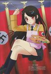  :&lt; adolf_hitler apron arm_up armband art_brush black_hair black_legwear blush body_blush check_translation convenient_leg crossed_legs genderswap genderswap_(mtf) hair_ornament hairclip highres loafers long_hair mc_axis military military_uniform moire nazi nazi_flag necktie nonohara_miki paintbrush painting palette pleated_skirt real_life real_life_insert red_eyes scan shoes sitting skirt smock solo swastika translated translation_request uniform younger 